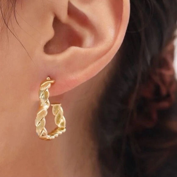 Gold Twist Heart Cuff Hoop Earrings, Unique, Funky - Picture 6 of 16